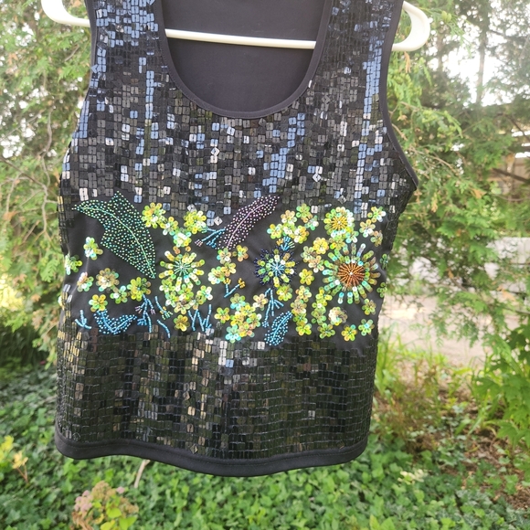 VENUS Black Sequin Joggers & Beaded Tank Top M - Picture 2 of 9